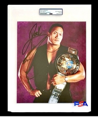 WWE THE ROCK SIGNED 8X10 WRESTLING PHOTO ENCAPSULATED BY PSA COA