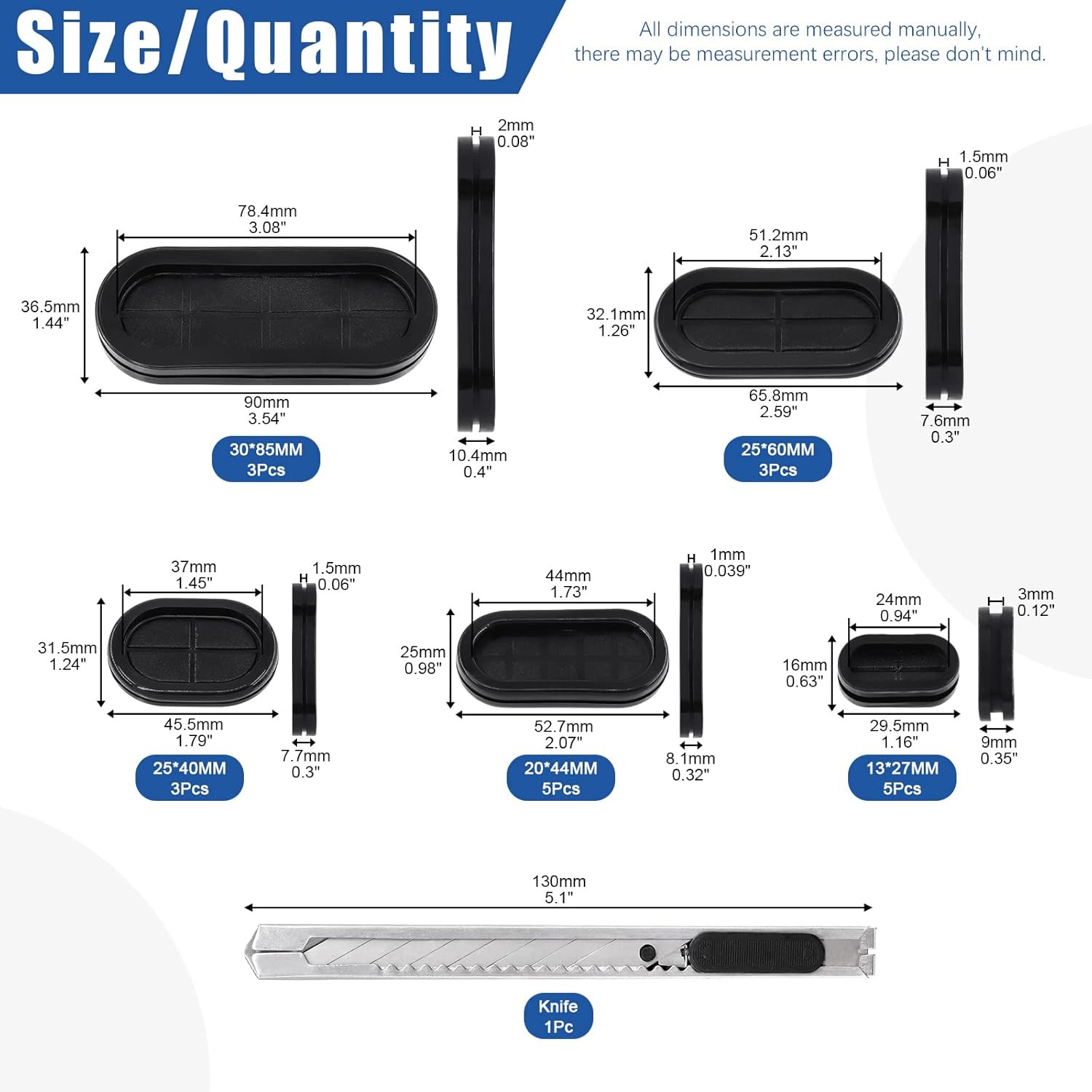 Glarks 20Pcs Oval Closed Rubber Grommet Assortment, 5 Size Double Sided Rubber G