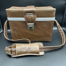 Vintage Camera Bag, Brown Faux Leather Vinyl , Tuck Lock, 12 in x 9 in x 6 in