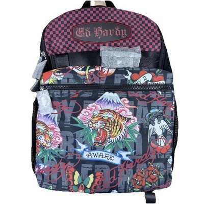 NEW ED HARDY MEN'S DESIGNER TATOO DESIGER BLACK LAPTOP TRAVEL BACKPACK LARGE