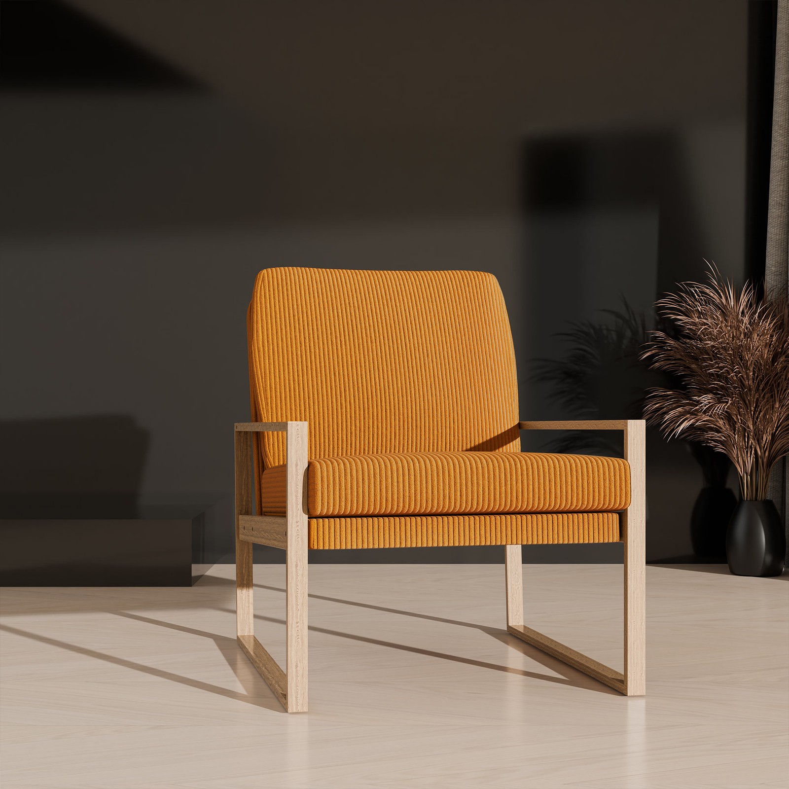, Armchair W/ Padded Cushion, Brown