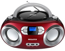 MEGATEK Portable CD Player Boombox with Bluetooth FM Radio Cherry Red