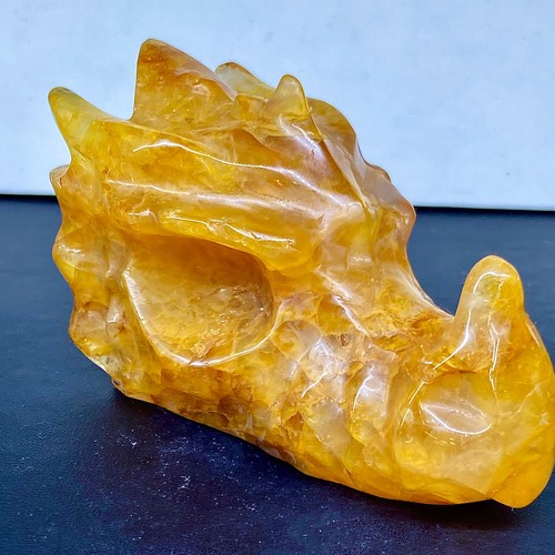444G Natural yellow agate carved dragon head mineral specimen restores spiritual