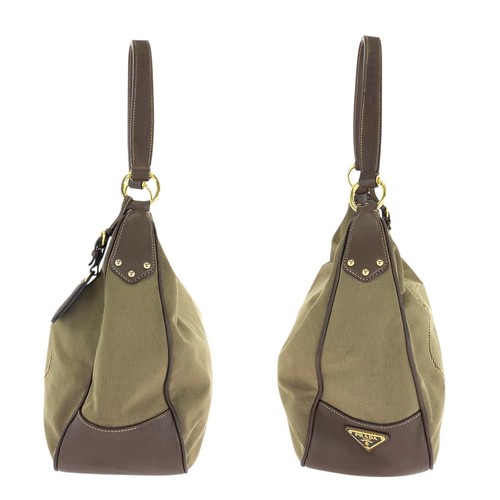 Borsa a tracolla PRADA logo jacquard hobo marrone oro ferramenta tela/pelle - Foto 7 di 10