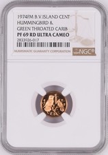 1974 British Virgin Islands Cent Green Throated Carib Proof NGC PF69