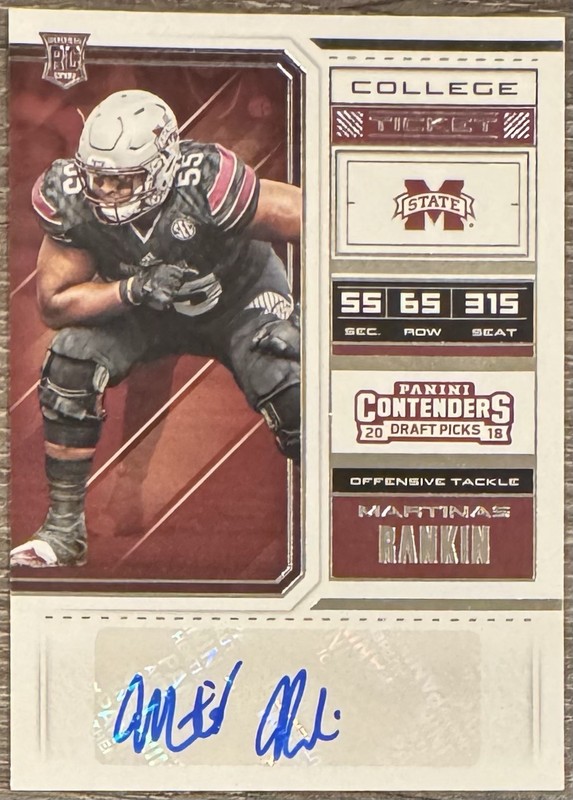 2018 Panini Contenders Draft - Martinas Rankin #275 Mississippi State - RC AUTO