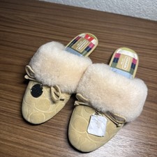 COACH CARRA BEIGE SUEDE FUR LINED SLIPPERS SIZE 6B