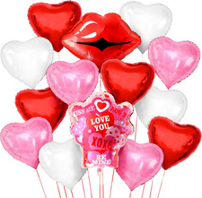 Valentine's Day Balloon Set - 14 Pack of Heart and Love Balloons
