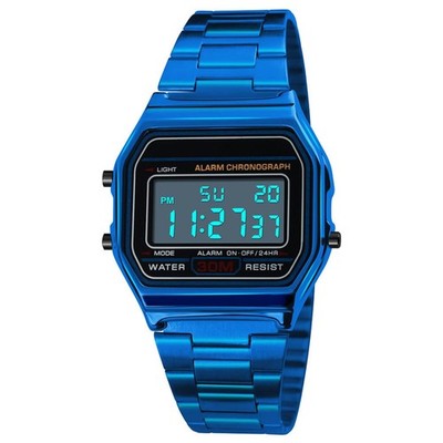 Herren Digitaluhr Quarz mit Chronograph und LED Hintergrundbeleuchtung Blau 33mm