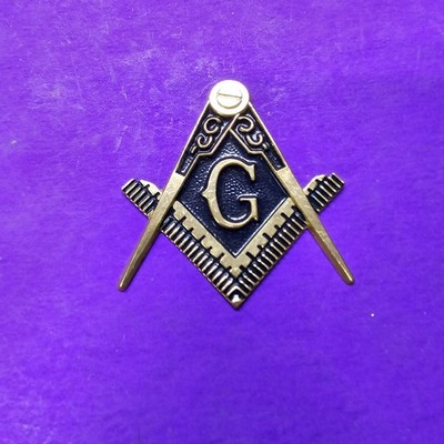 Bin21 Masonic Master Mason Square & Compass G Symbol Cut Out Gold/Blue  Emblem