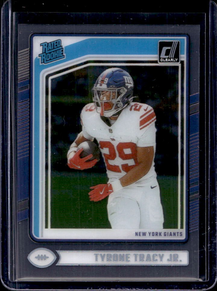 2024 Panini Clearly Donruss Tyrone Tracy Jr. Blue Rated Rookie #/49 Giants