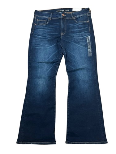 NWT American Eagle Kick Boot Jeans Sz 18 Super Stretch Dark Wash Distressed New - Picture 5 of 13