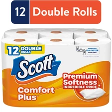 ComfortPlus 12 Double Rolls Toilet Paper - Soft, Strong & Absorbent