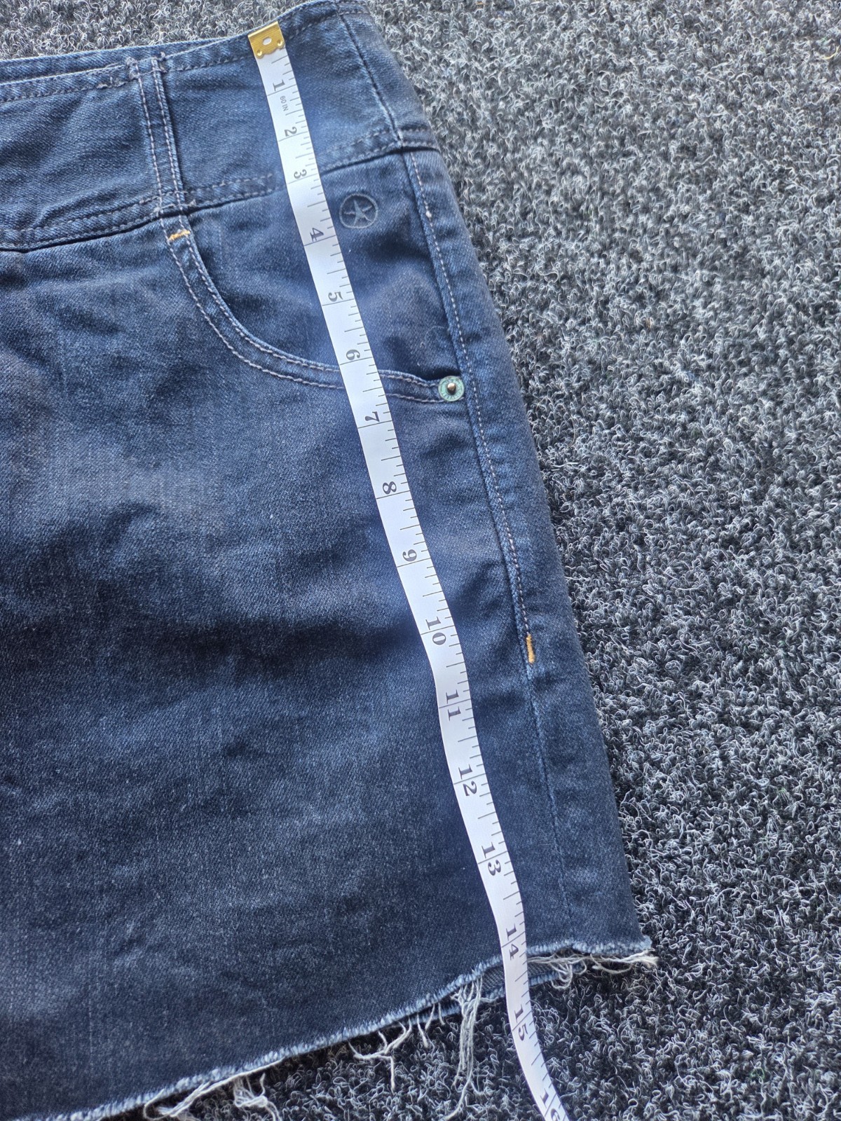 Vintage Converse One Star Denim Mini Skirt Dark Wash Size 10 Y2K Distressed Hem image 10