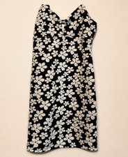 Black White Floral V-Neck Strappy Sleeveless Mini Dress Women's Size S Regular