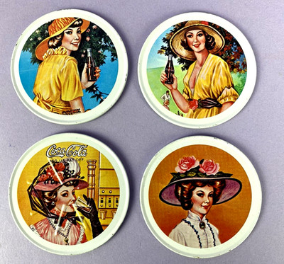 Set unbenutzte Vintage 70er Jahre Coca Cola Damen Korken Rückseite Dose Getränke Untersetzer Cola