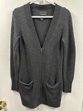 Cynthia Rowley Zip Cardigan Womens Small Wool Angora Blend Gray Pockets