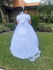 First communion Virgencita White Dress With Coat Little Girl Size 12/14