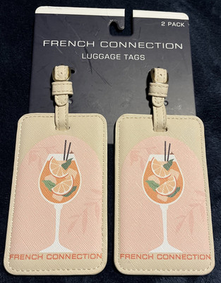 French Connection Luggage Tags (2) Sangria Wine Spritzer Vacation Pink Tan w/Tag
