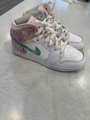 Nike Air Jordan 1 Mid SE Sneakers GS Paint Drip, Size 6Y, DD1666-100 NO BOX