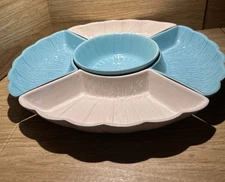 VTG nostalgic Classica USA Divided Snack Veggie Chip and Dip Teal White tray