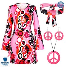 70s Hippie Costume for Women Disco Outfit Peace Sign Earrings Necklace Boho