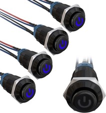 5PCS 12mm Latching LED Push Button Switch Mini Round Black Shell with Pre-Wired,