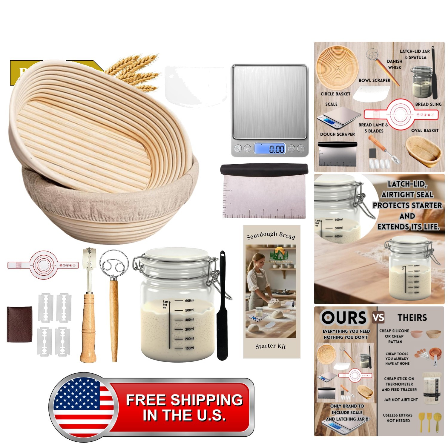 Sourdough Starter Kit with scale Complete Sour dough starter kits with two Ba...