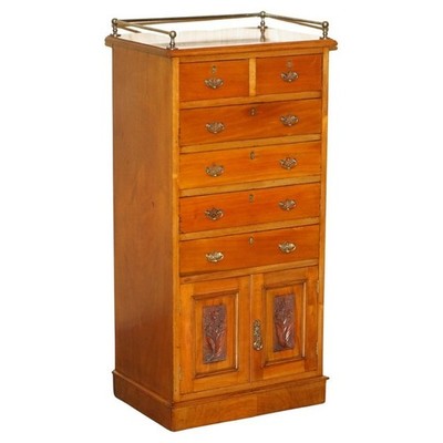 VIKTORIANISCHE NUSSBAUM HANDGESCHNITZT TALLBOY KOMMODE SCHRANK MIT GALERIESCHIENE