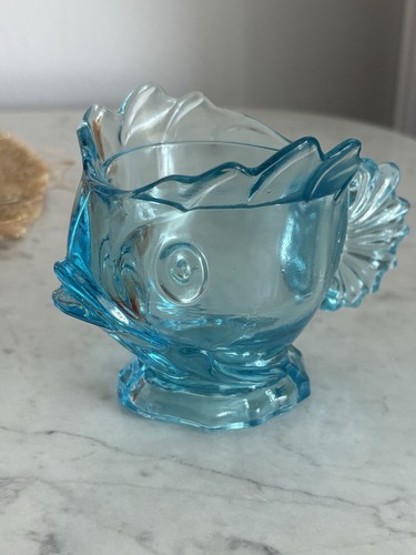 Fred Wilkerson Blue Seafood Cocktail Fish Cup Glows Orange