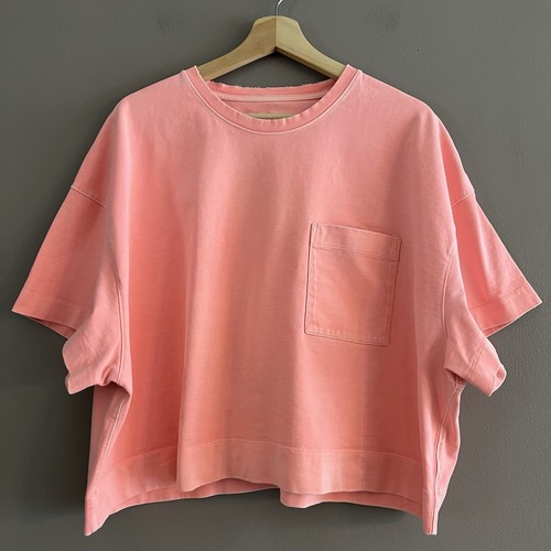 Athleta Women’s Classic Cotton Boxy Cropped Tshirt Pocket Orange Distressed XL