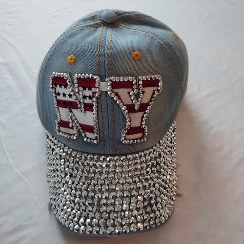 Sombrero de jean con NY Bling HOTFIX TRANSFERENCIA DE CALOR DIAMANTES DE IMITACIÓN. Nuevo - Imagen 3 de 17
