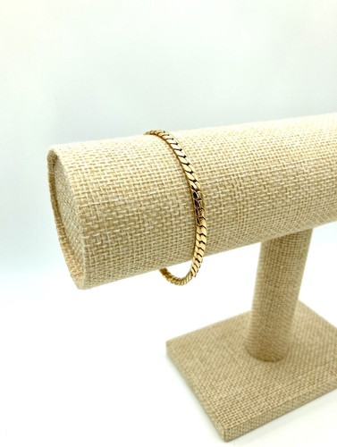 Beautiful Herringbone Gold Tone Bracelet - 7” Very Bright Color - Picture 2 of 4