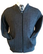 Mens Zip Up Plain Cardigan Jacket Knitted Grandad Sweater Smart Casual Knitwear