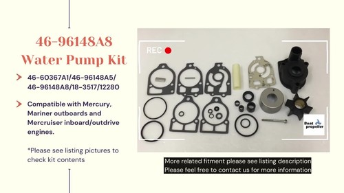 Upper Water Pump Kit 46-96148A8 For Mercury Mercruiser R/MR/Alpha One 75-225 HP - Video 1 of 1