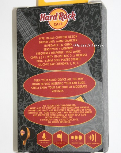 Auriculares intrauditivos Hardrock Café LOGO negros amarillos S M L cojines NUEVO - Imagen 3 de 5