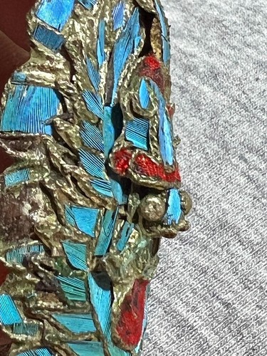Antique RARE Kingfisher Feather Silver Chinese Brooch Pin OOAK - Picture 6 of 11