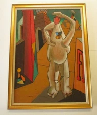 LARGE SURREALIST ABSTRACT PAINTING MODERNIST CUBIST CUBIST VINTAGE EXPRESSIONISM