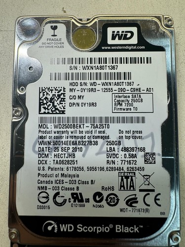 DELL Y19R3 WD2500BEKT-75A25T0 771672 250GB 7.2K RPM 16MB Cache 3Gb/s SATA2.5"HDD - Picture 2 of 5