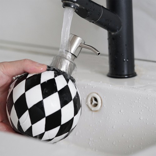 Soap Dispenser Pump Bottle Modern Checkerboard Bathroom Liquid Soap Dispenser - Picture 9 of 11