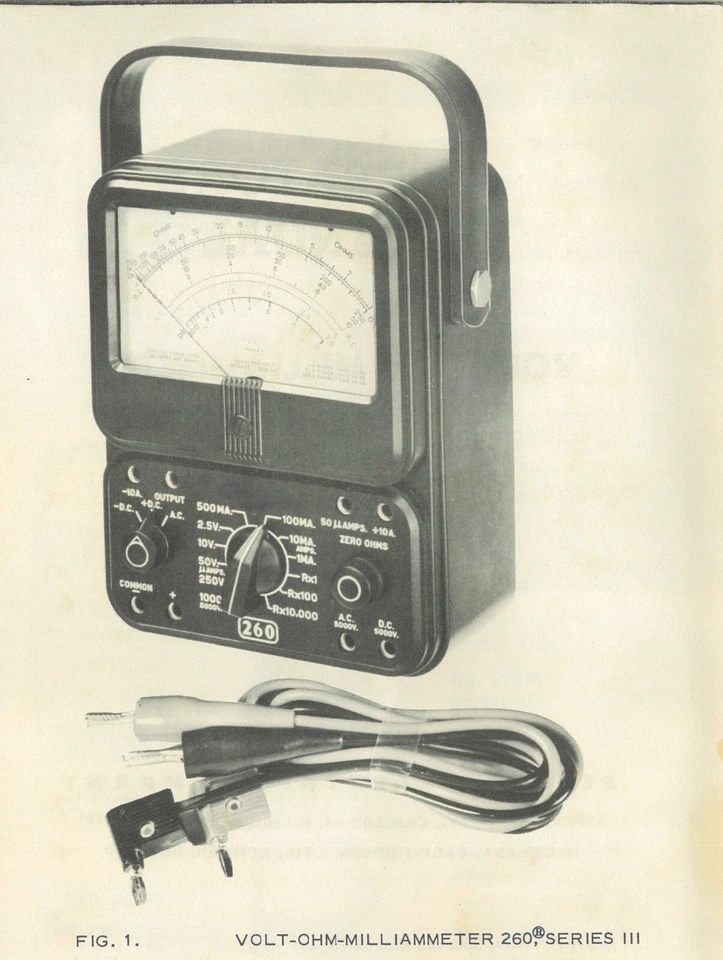 Simpson Model 260 Series III Volt Ohm Milliammeter Multimeter Operator's Manual - Image 2 of 4