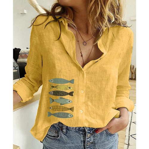 Camisas de lino y algodón de manga larga para mujer, color blanco vintage - Imagen 18 de 43