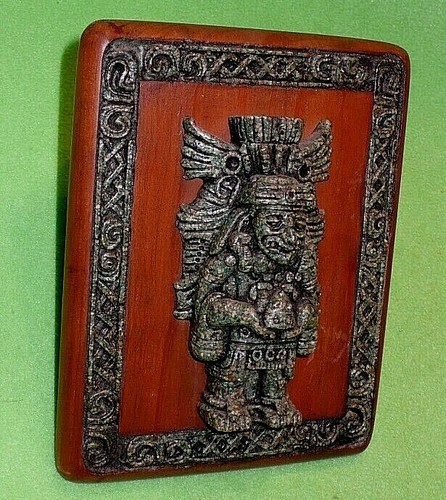 Scultura intagliata originale Arte-Mex Messico AZTECA SACRA RELIGIOSA montata Vintage - Foto 3 di 5