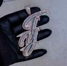 2Ct Round Cut Real Moissanite Customize Letter Pendant 14K Two Tone Gold Plated