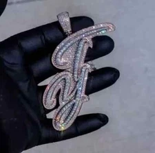 2Ct Round Cut Real Moissanite Customize Letter Pendant 14K Two Tone Gold Plated