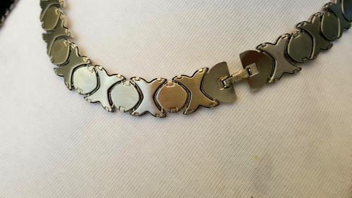 Vintage costume jewelry Necklace 3 Tone Stainless Steel 1980s - Picture 3 of 3