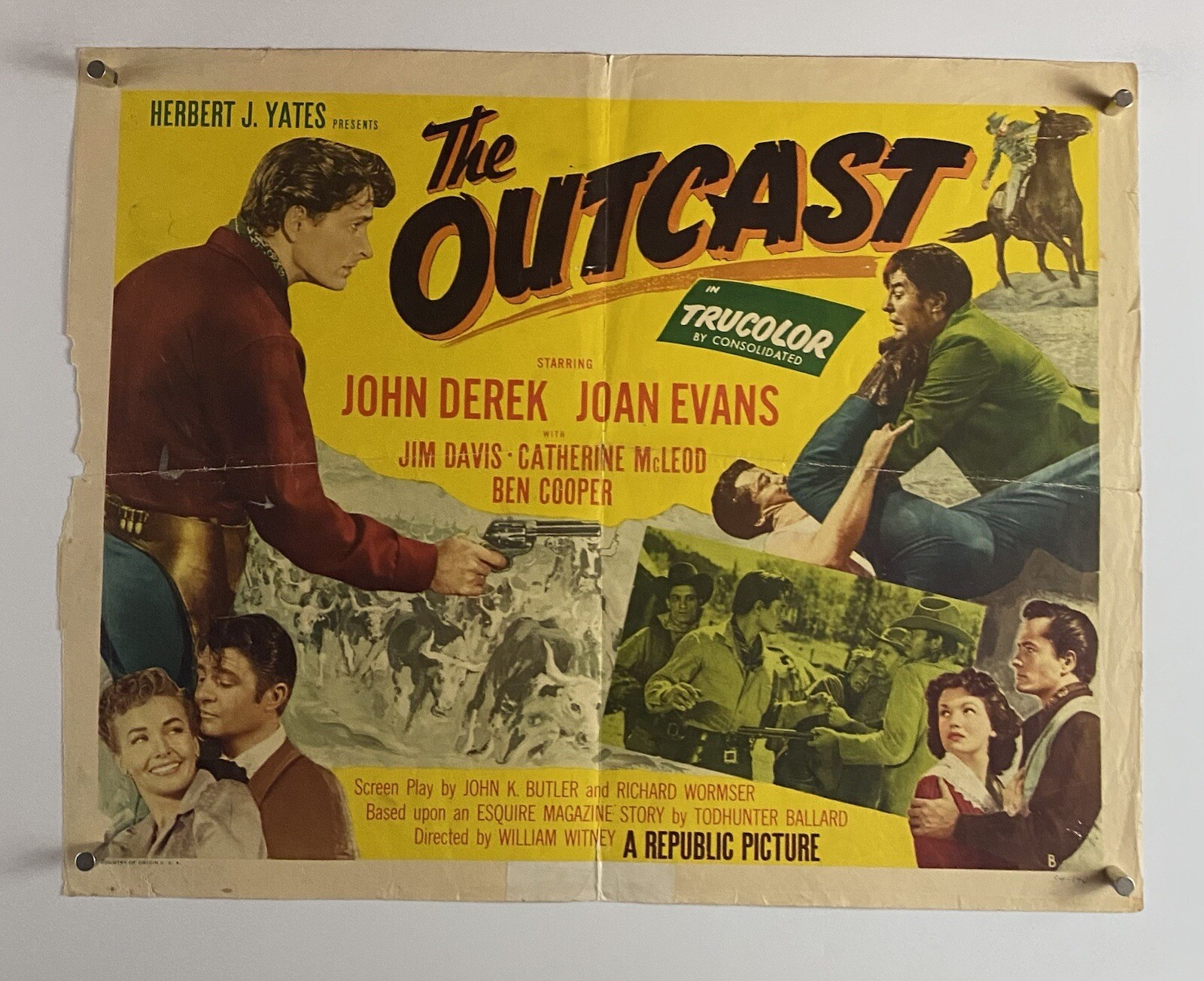 OUTCAST Movie Poster (Fair) Half Sheet 1954 Cowboy Western 6487 | eBay