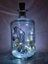 Handmade zebra bottle lamp, light up gift for animal lover