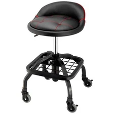Powerbuilt 330 Pound Capacity Padded Rolling Shop Seat with Lumbar Support -