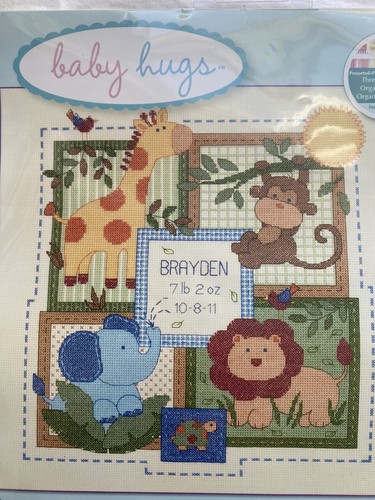 Dimensions Cross Stitch Baby Savannah Birth Record Jungle Animals Sealed 12” - Picture 3 of 10